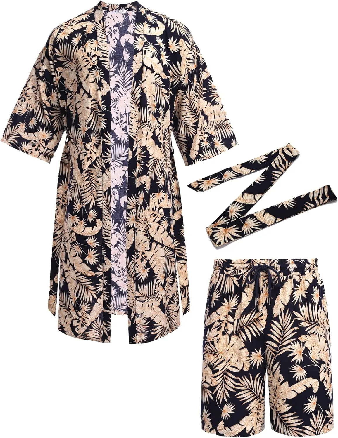 COOFANDY Men Lightweight 2 Piece Kimono Robe with Shorts Japanese Robes Casual Open Front Long Cardigan With Belt