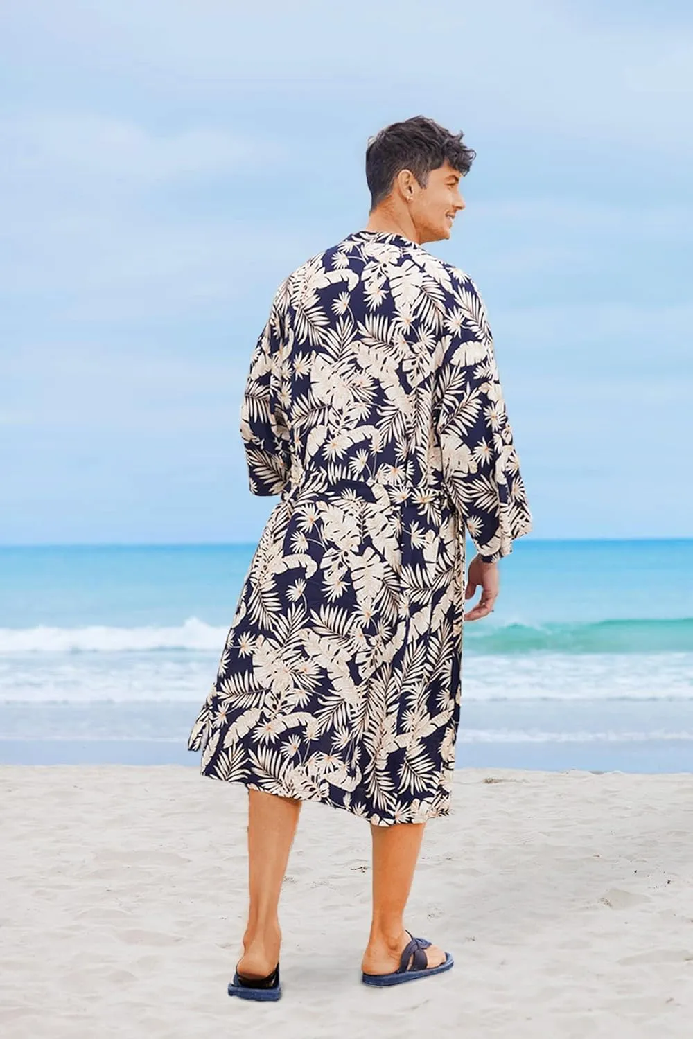 COOFANDY Men Lightweight 2 Piece Kimono Robe with Shorts Japanese Robes Casual Open Front Long Cardigan With Belt