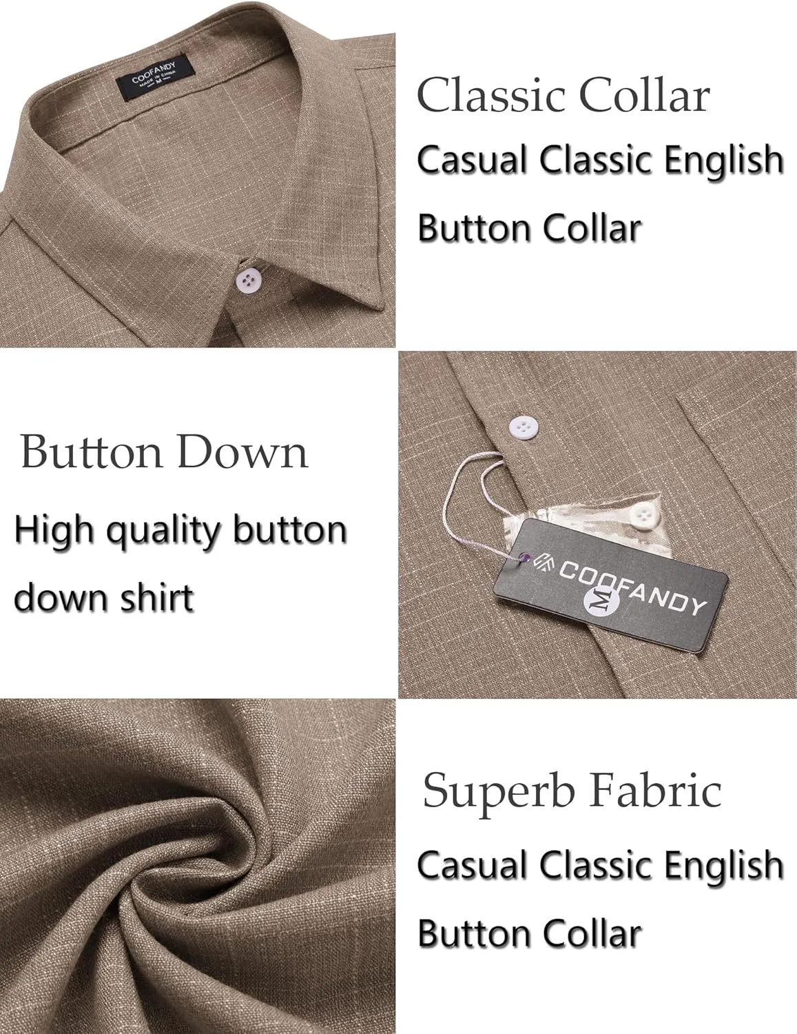 COOFANDY Men's Casual Button Down Shirt Long Sleeve Linen Chambray Shirt