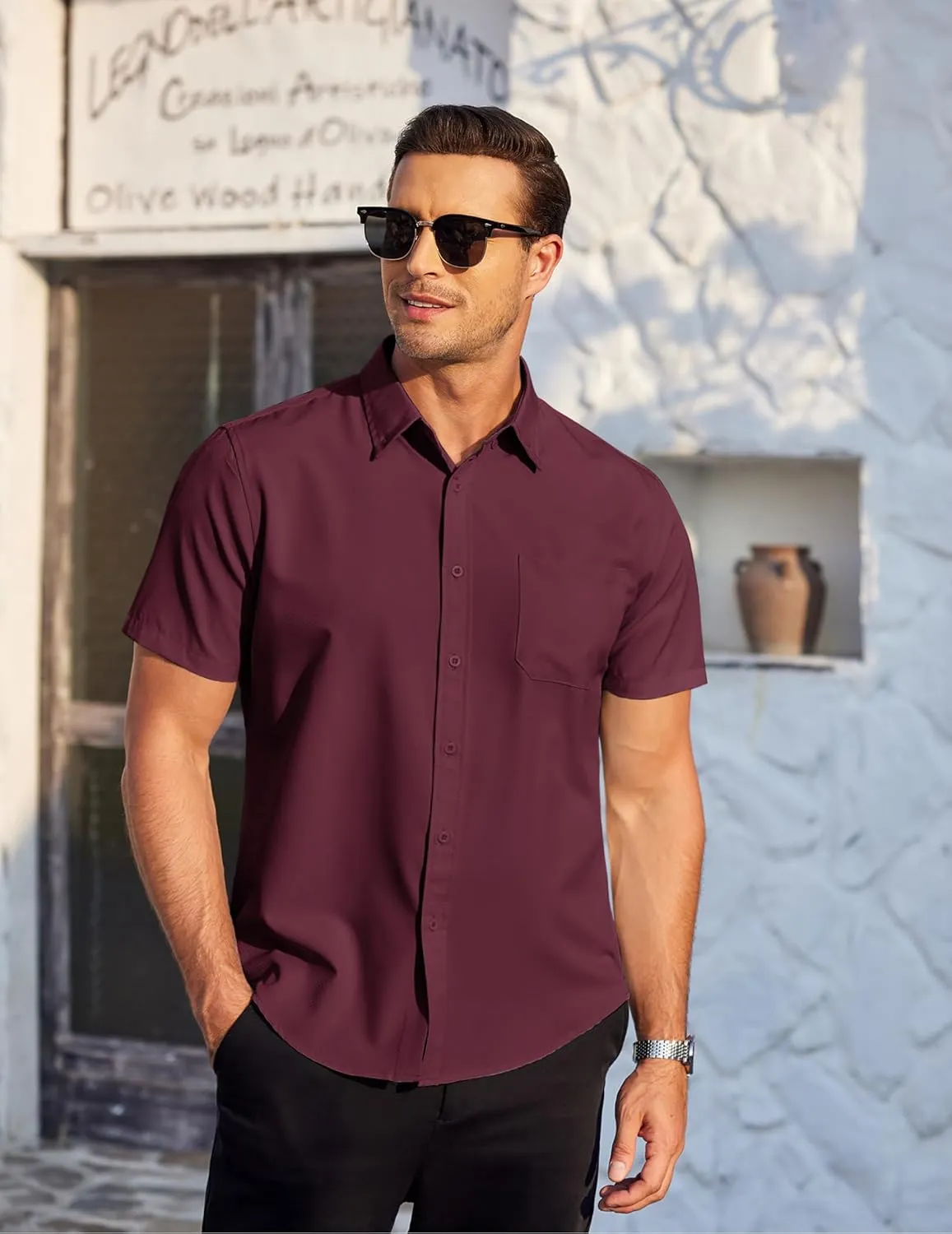 COOFANDY Mens Casual Dress Shirt Short Sleeve Wrinkle Free Dress Shirt Business Casual Shirts