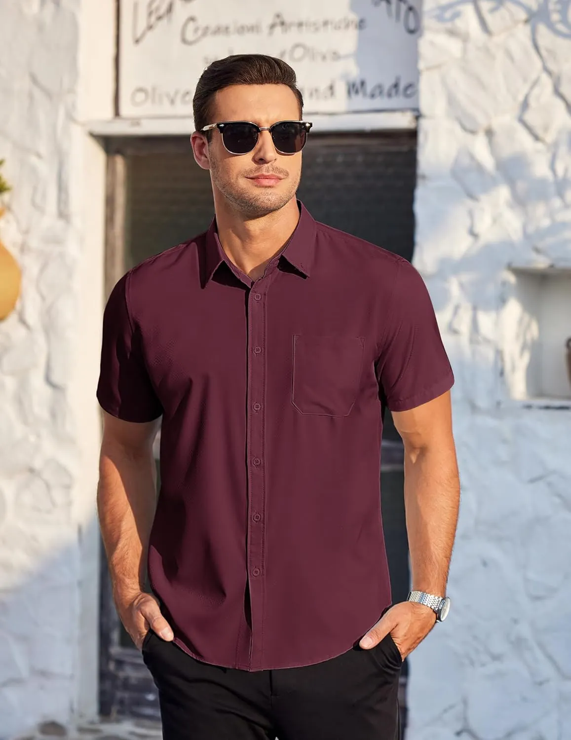 COOFANDY Mens Casual Dress Shirt Short Sleeve Wrinkle Free Dress Shirt Business Casual Shirts