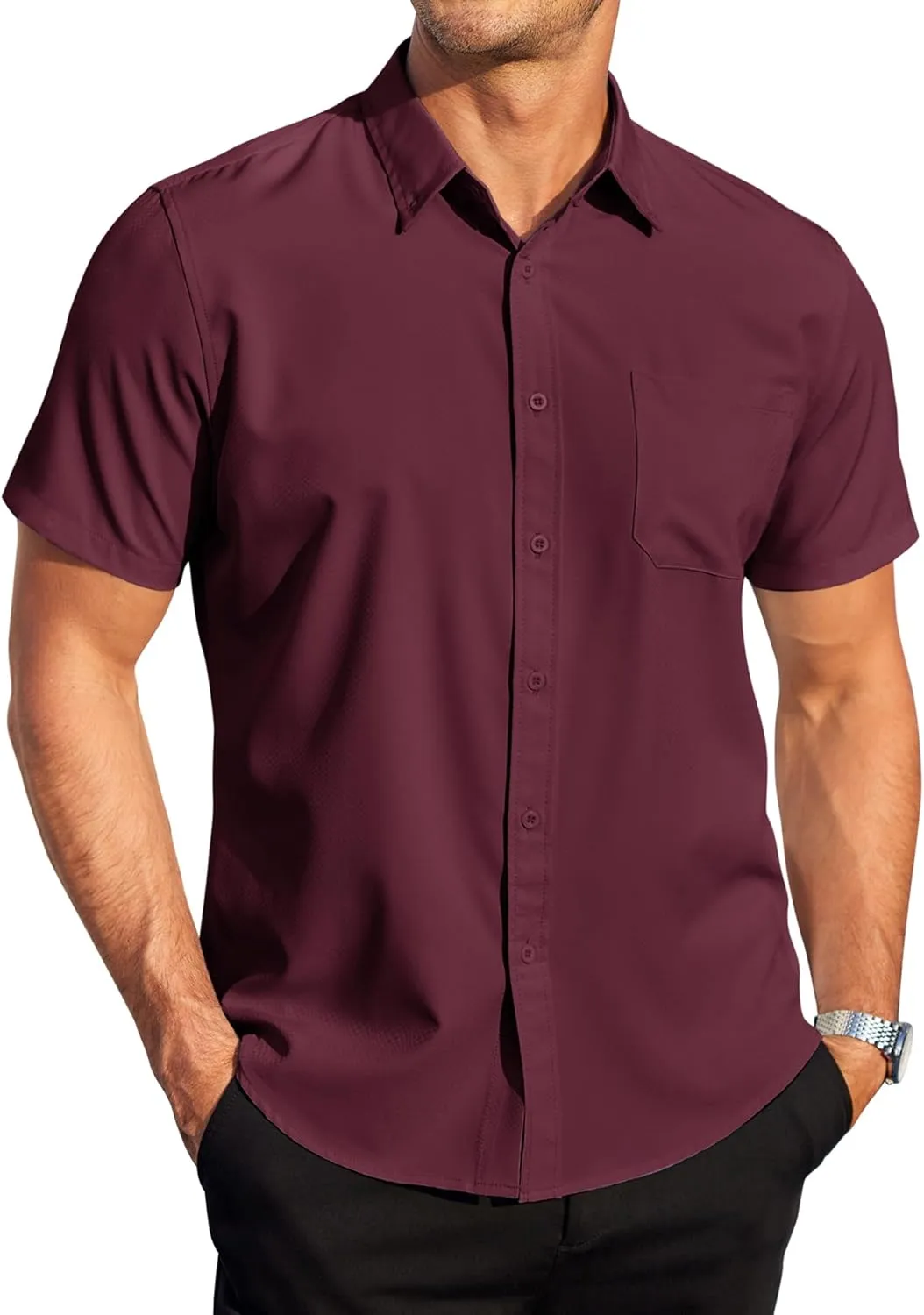 COOFANDY Mens Casual Dress Shirt Short Sleeve Wrinkle Free Dress Shirt Business Casual Shirts