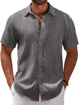 COOFANDY Mens Casual Summer Beach Shirt Short Sleeve Button Down Shirt Vacation Wedding Shirt Linen Textured Shirts