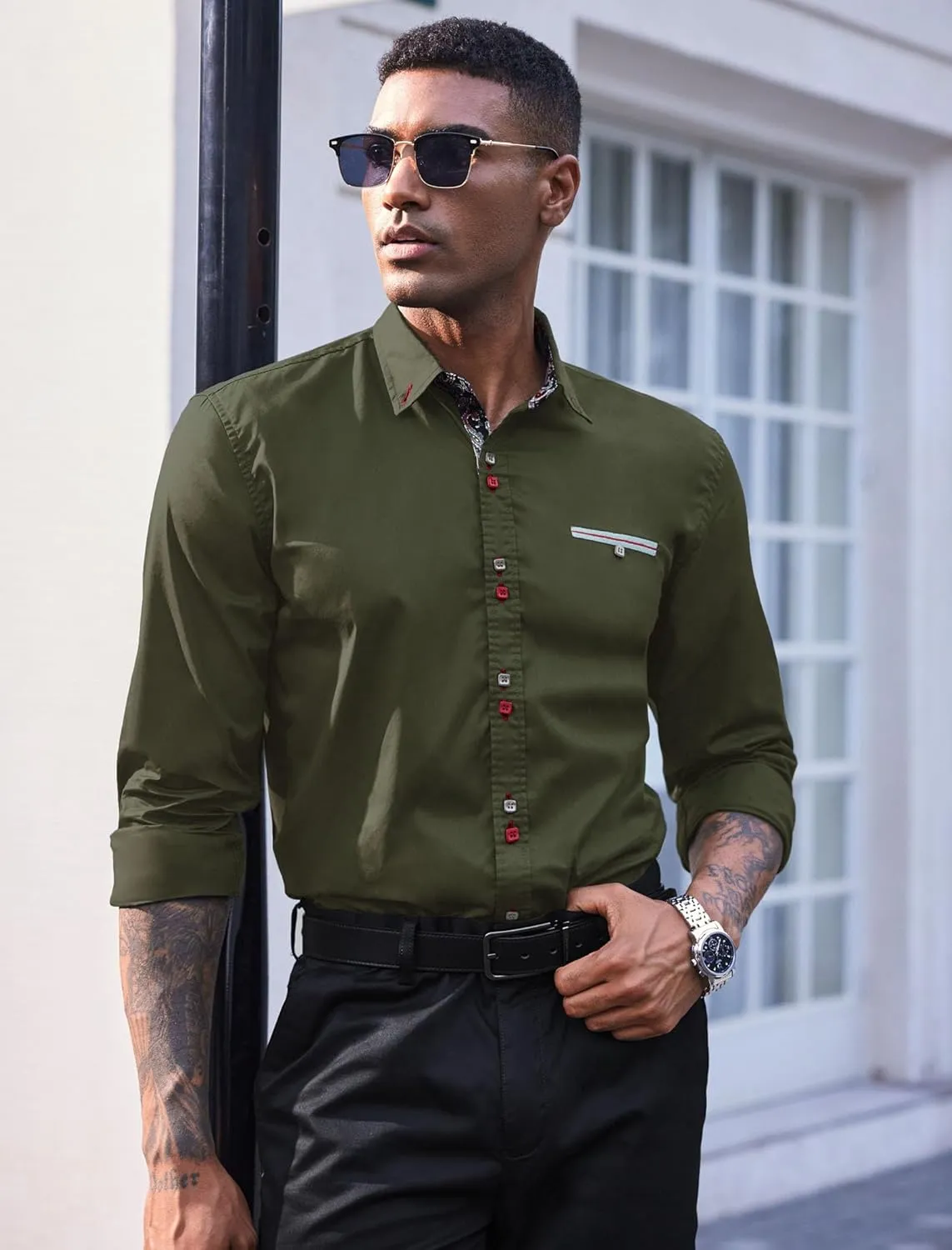 COOFANDY Mens Dress Shirt Long Sleeve Casual Button Down Paisley Shirts Party Wedding Dress Shirt