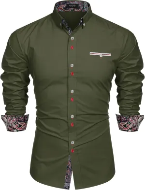 COOFANDY Mens Dress Shirt Long Sleeve Casual Button Down Paisley Shirts Party Wedding Dress Shirt