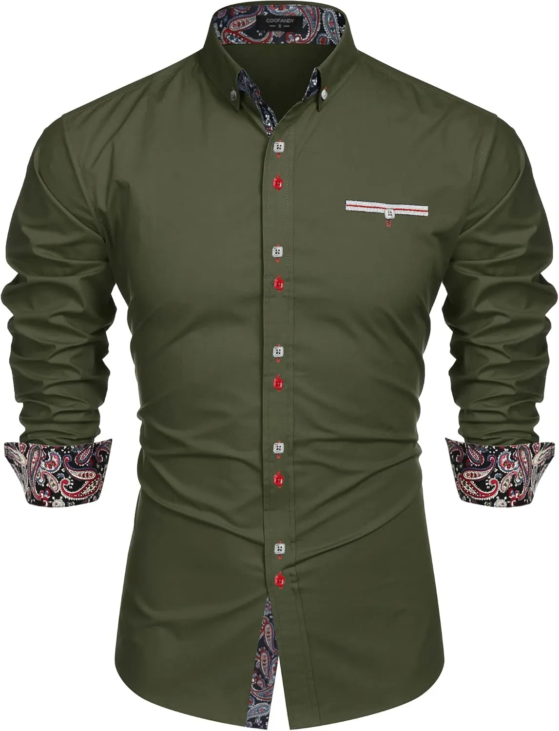 COOFANDY Mens Dress Shirt Long Sleeve Casual Button Down Paisley Shirts Party Wedding Dress Shirt