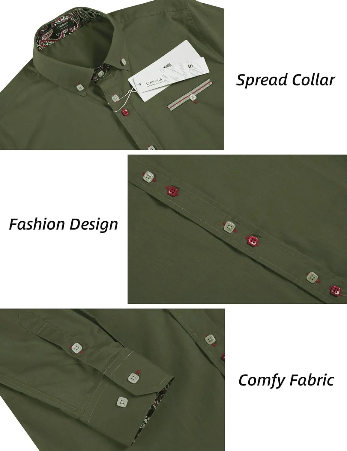 COOFANDY Mens Dress Shirt Long Sleeve Casual Button Down Paisley Shirts Party Wedding Dress Shirt