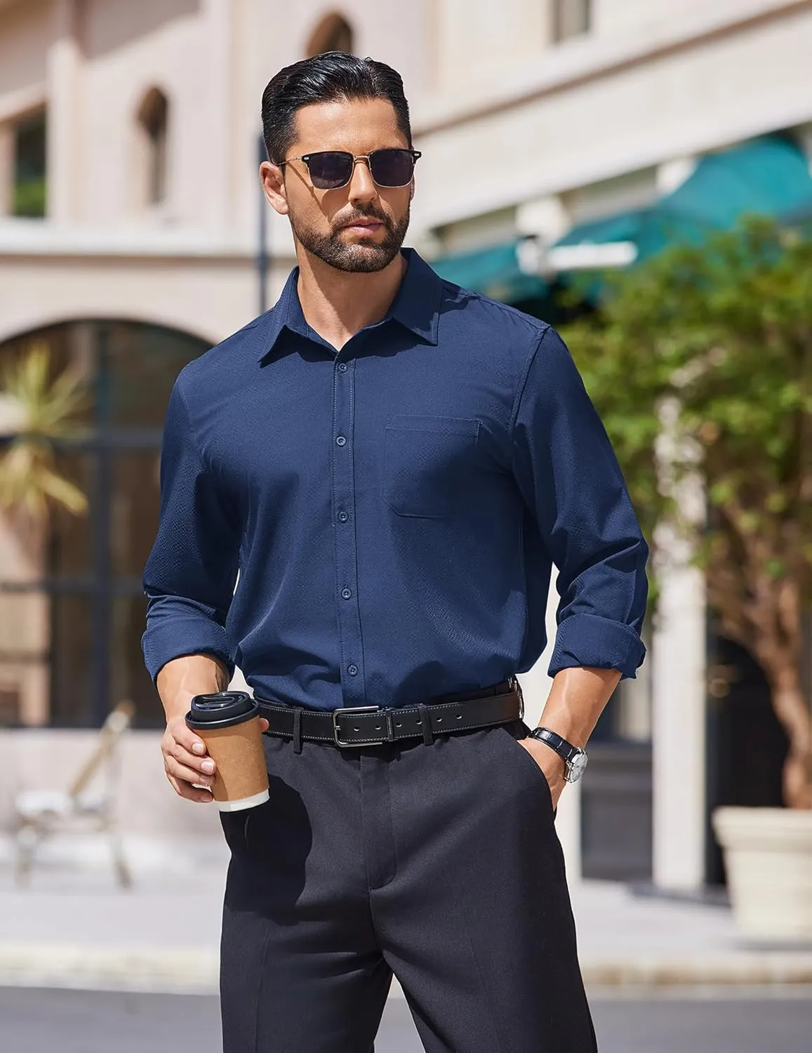 COOFANDY Mens Dress Shirts Long Sleeve Wrinkle Free Shirt Textured Business Casual Button Down Shirt