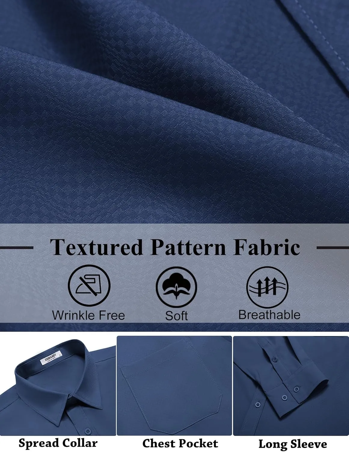 COOFANDY Mens Dress Shirts Long Sleeve Wrinkle Free Shirt Textured Business Casual Button Down Shirt
