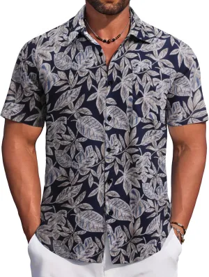 COOFANDY Men's Hawaiian Tropical Shirt Button Down Short Sleeve Vintage Floral Shirt