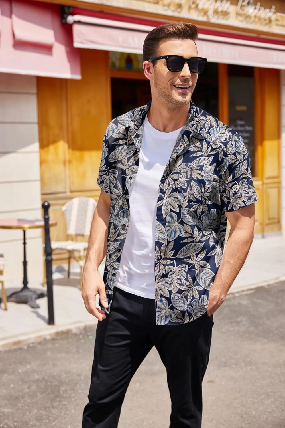 COOFANDY Men's Hawaiian Tropical Shirt Button Down Short Sleeve Vintage Floral Shirt
