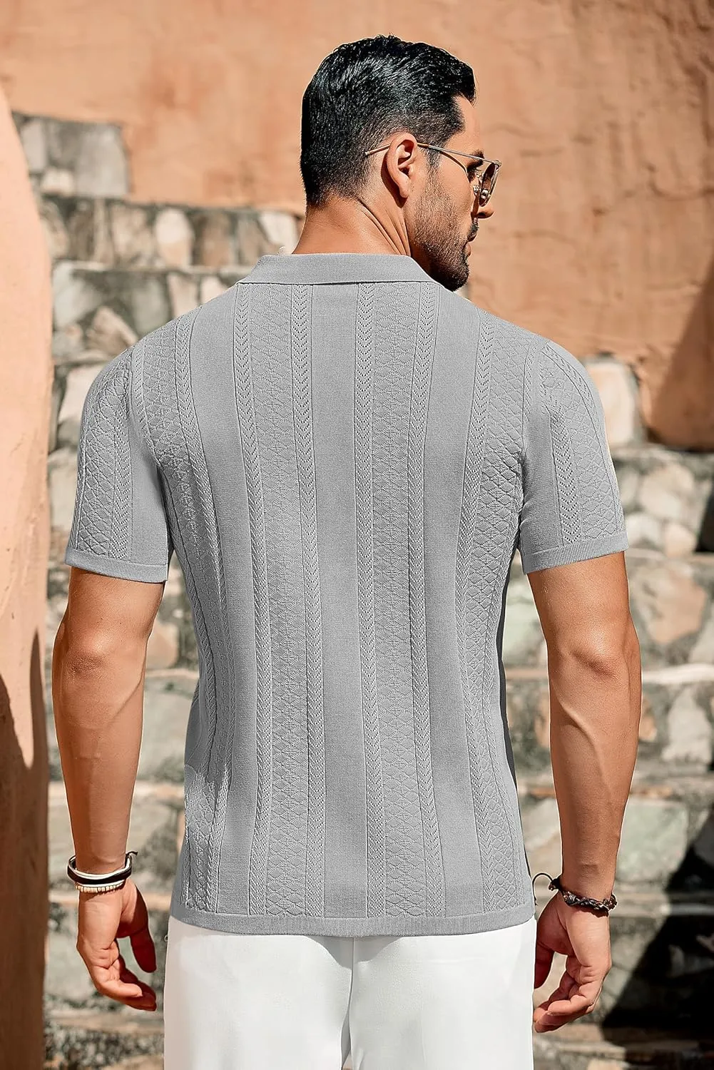 COOFANDY Men's Knit Shirts Vintage Short Sleeve Button Down Shirt Casual Summer Beach Shirt