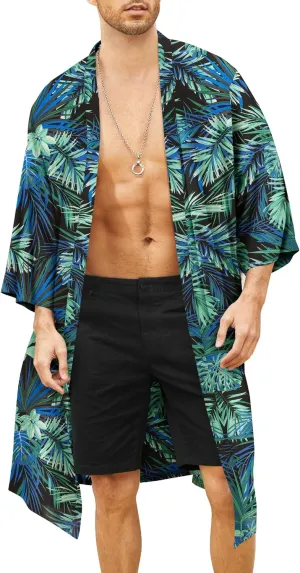 COOFANDY Men's Lightweight Kimono Robe Jacket Printed Japanese Style Bathrobes Casual Open Front Long Cardigan Coat Outwear