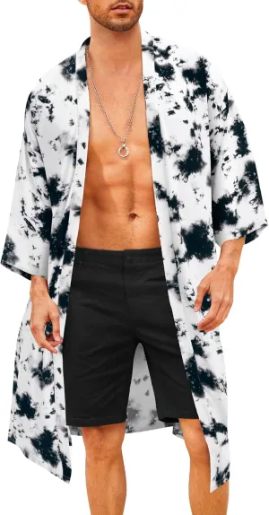 COOFANDY Men's Lightweight Kimono Robe Jacket Printed Japanese Style Bathrobes Casual Open Front Long Cardigan Coat Outwear