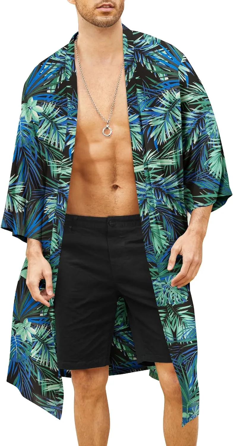 COOFANDY Men's Lightweight Kimono Robe Jacket Printed Japanese Style Bathrobes Casual Open Front Long Cardigan Coat Outwear