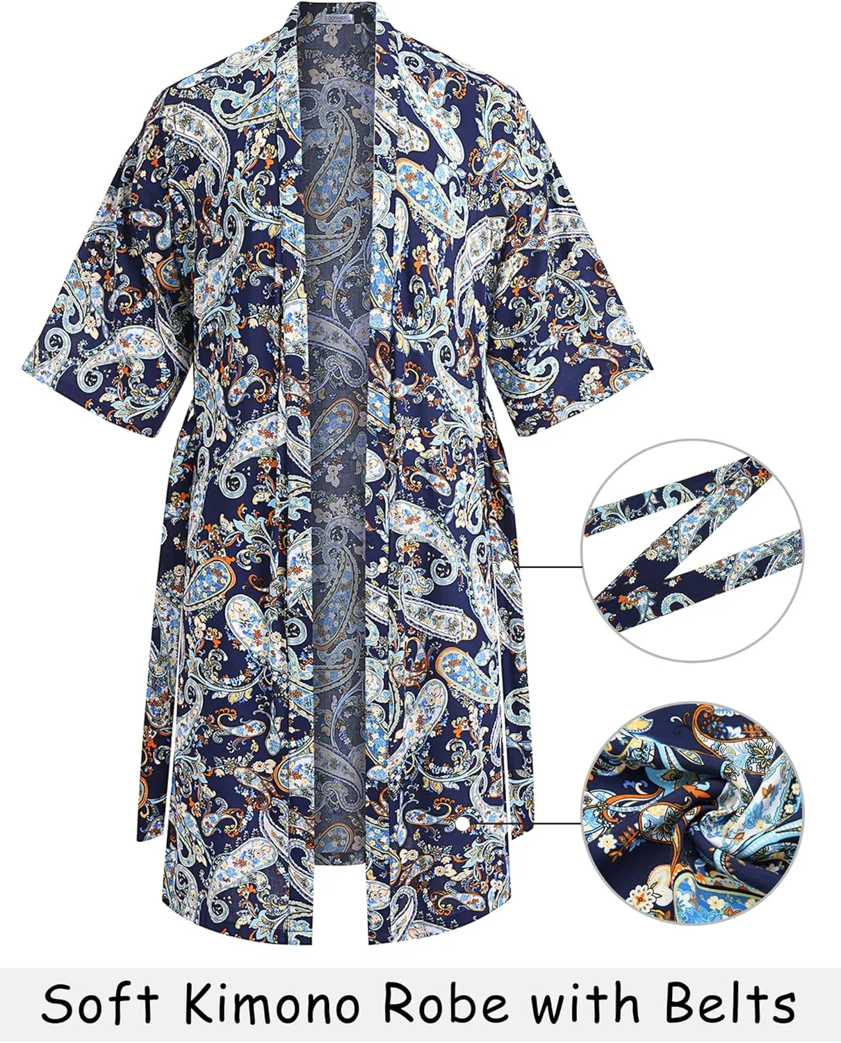 COOFANDY Men's Lightweight Kimono Robe Japanese Bathrobes Open Front Long Cardigan Cloak with Belt