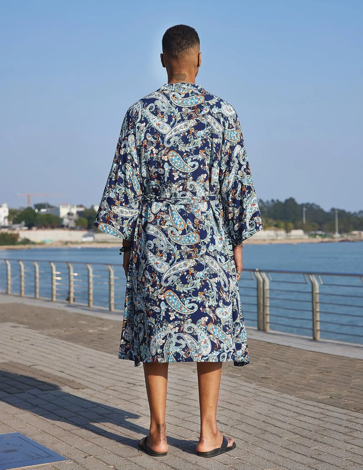 COOFANDY Men's Lightweight Kimono Robe Japanese Bathrobes Open Front Long Cardigan Cloak with Belt