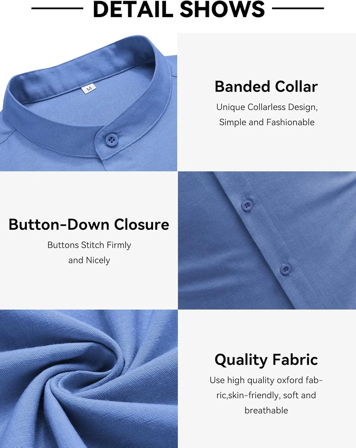 COOFANDY Men's Long Sleeve Linen Shirt Band Collar Button Down Shirts Oxford Dress Shirt