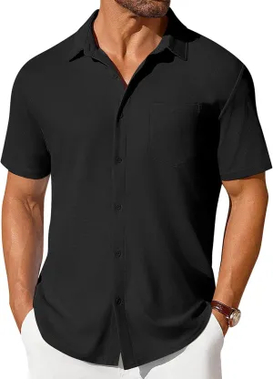 COOFANDY Men's Short Sleeve Button Down Shirt Casual Summer Beach Shirts Waffle Knit Shirt Wrinkle Free Untucked Shirt