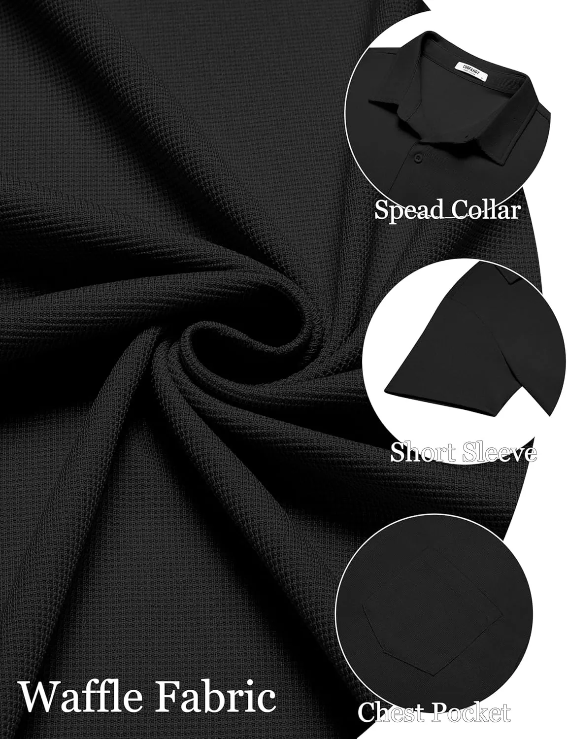 COOFANDY Men's Short Sleeve Button Down Shirt Casual Summer Beach Shirts Waffle Knit Shirt Wrinkle Free Untucked Shirt