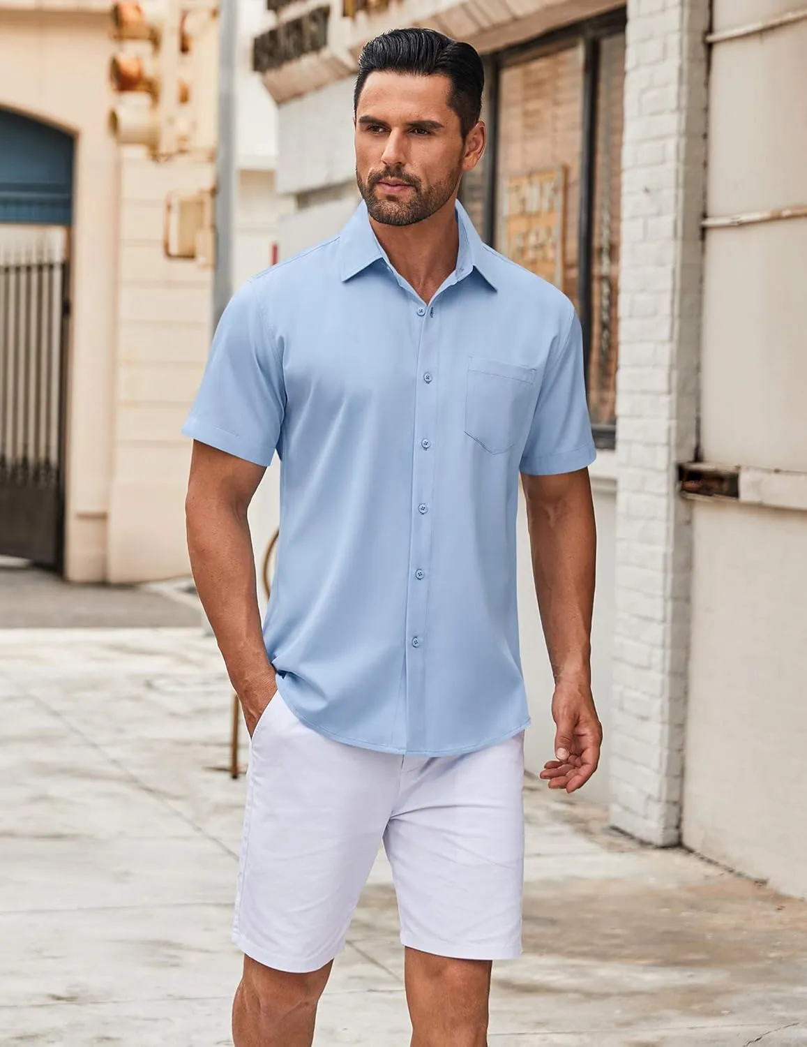 COOFANDY Mens Short Sleeve Button Down Shirt Wrinkle Free Dress Shirts Casual Summer Untucked Shirt