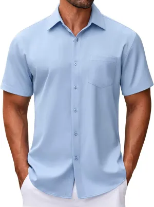 COOFANDY Mens Short Sleeve Button Down Shirt Wrinkle Free Dress Shirts Casual Summer Untucked Shirt