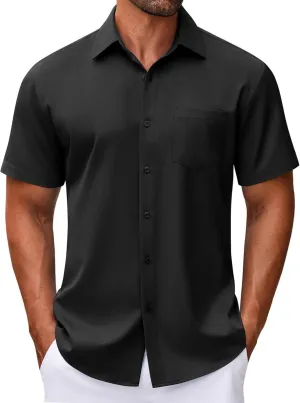 COOFANDY Mens Short Sleeve Button Down Shirt Wrinkle Free Dress Shirts Casual Summer Untucked Shirt