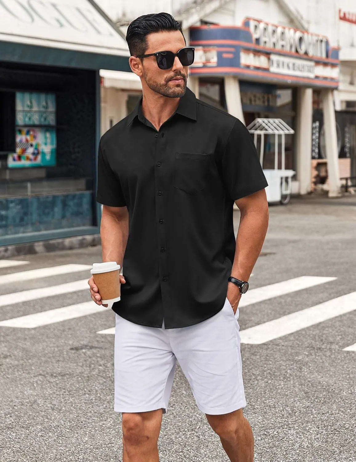 COOFANDY Mens Short Sleeve Button Down Shirt Wrinkle Free Dress Shirts Casual Summer Untucked Shirt