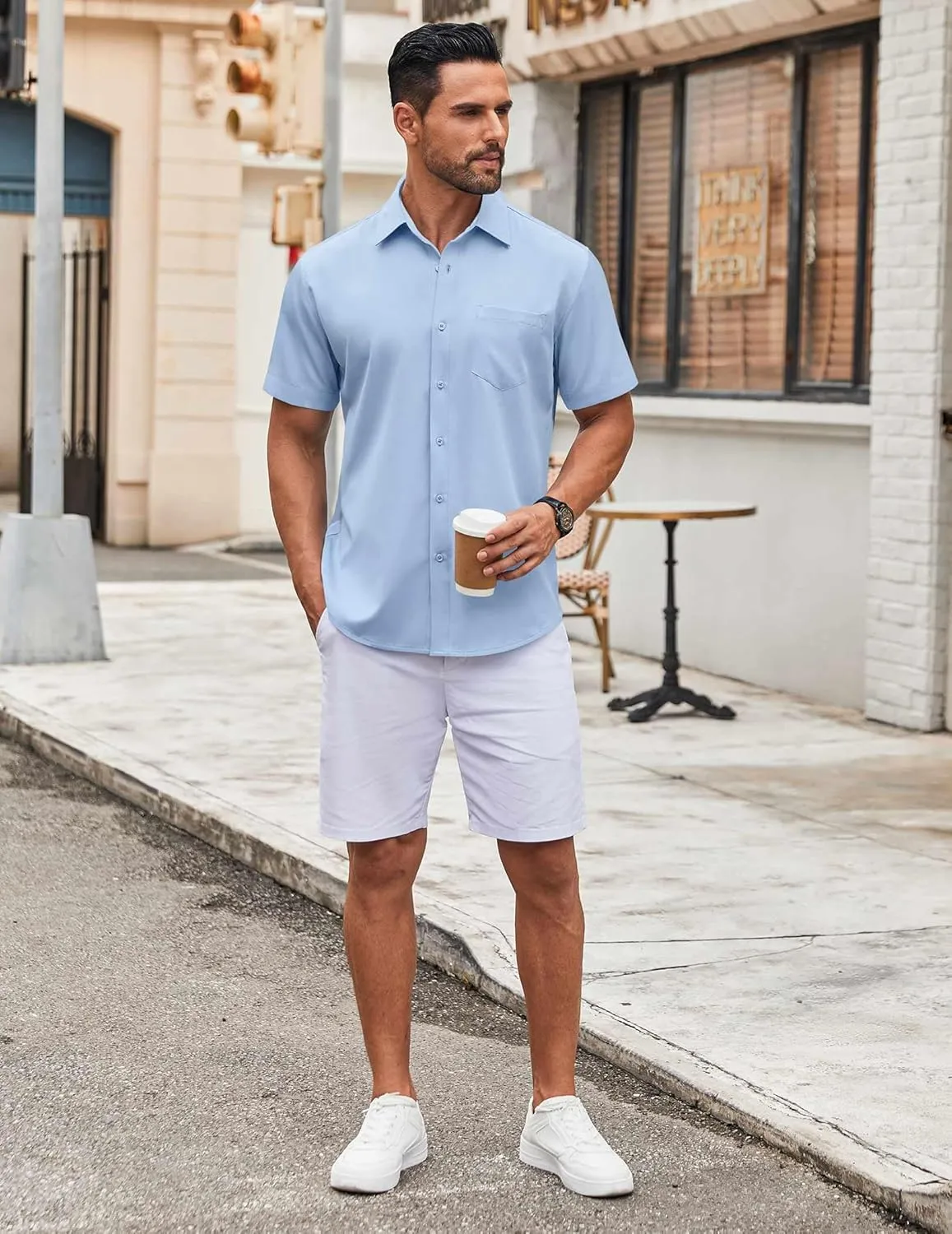 COOFANDY Mens Short Sleeve Button Down Shirt Wrinkle Free Dress Shirts Casual Summer Untucked Shirt