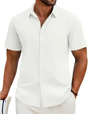 COOFANDY Shirts for Men Short Sleeve Button Down Shirt Casual Summer Beach Shirt