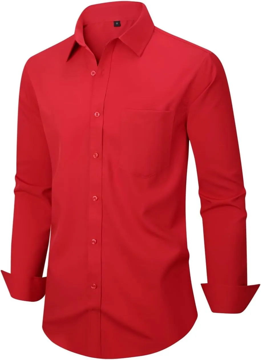 corfty Men Long Sleeve Dress Shirt - Regular Fit Stretch Free-Wrinkle Casual Button Down Shirt