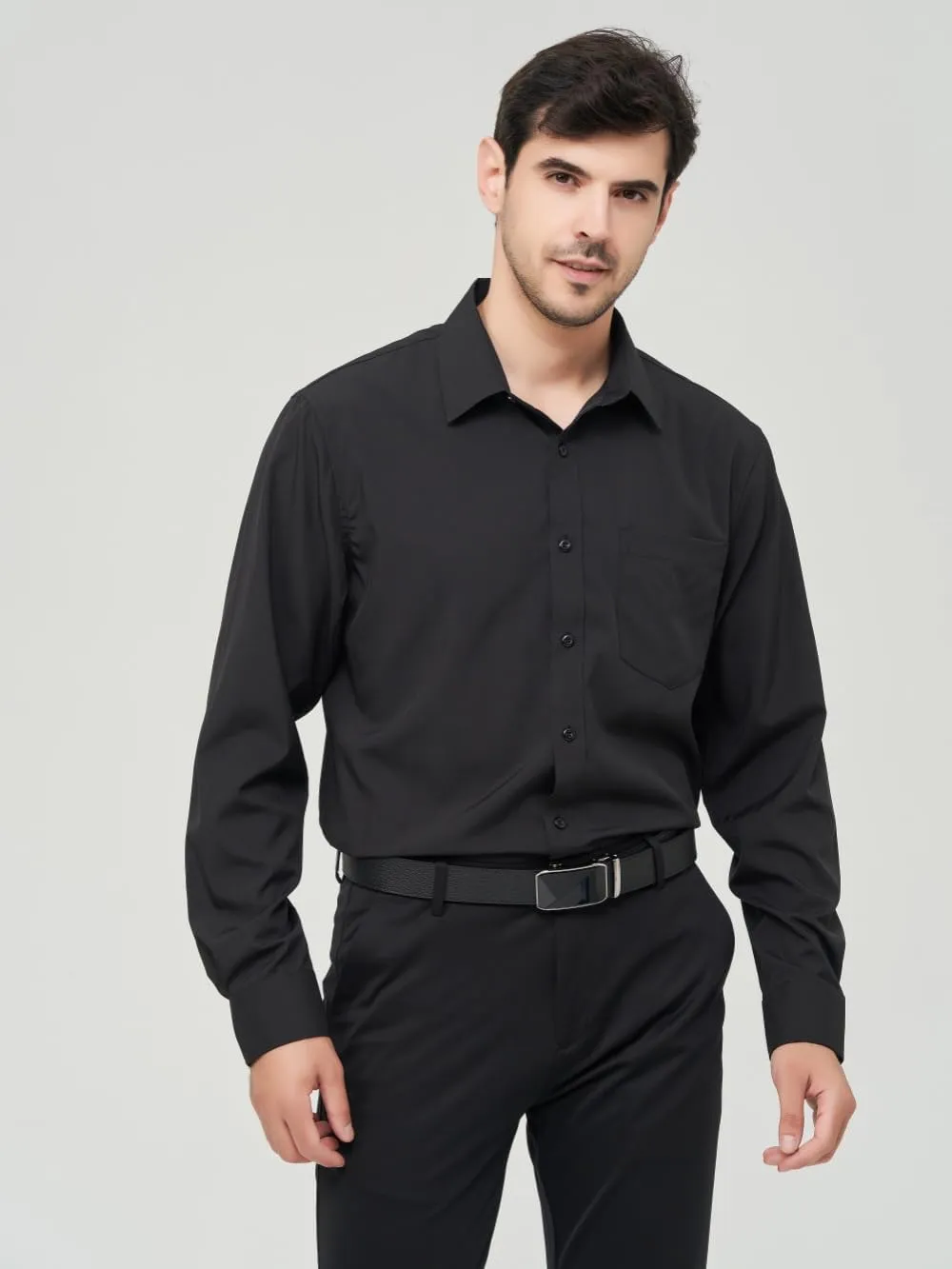 corfty Men Long Sleeve Dress Shirt - Regular Fit Stretch Free-Wrinkle Casual Button Down Shirt
