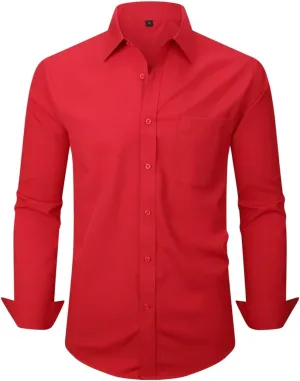 corfty Men Long Sleeve Dress Shirt - Regular Fit Stretch Free-Wrinkle Casual Button Down Shirt