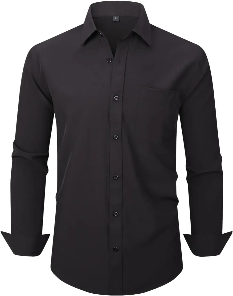 corfty Men Long Sleeve Dress Shirt - Regular Fit Stretch Free-Wrinkle Casual Button Down Shirt