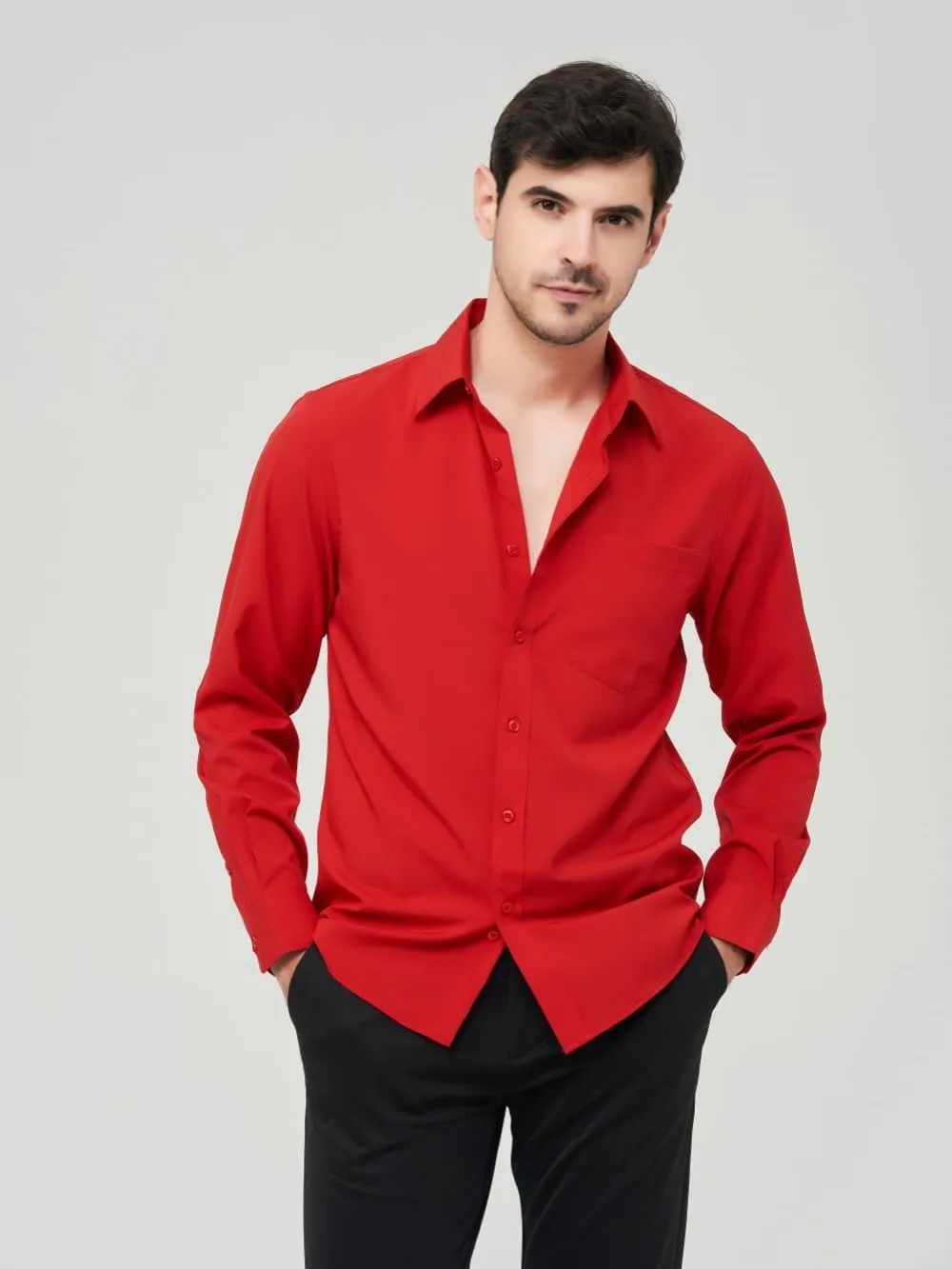 corfty Men Long Sleeve Dress Shirt - Regular Fit Stretch Free-Wrinkle Casual Button Down Shirt