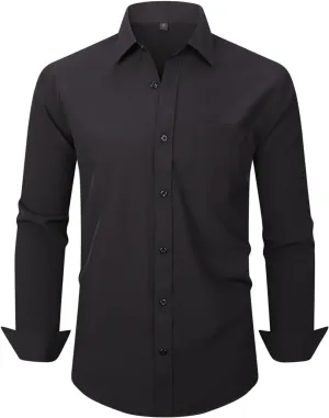 corfty Men Long Sleeve Dress Shirt - Regular Fit Stretch Free-Wrinkle Casual Button Down Shirt