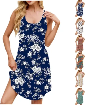 Coverup Summer Dresses for Women Casual Floral Print Sleevelesse Sundresses Loose Ruffle Beach Tank Dress
