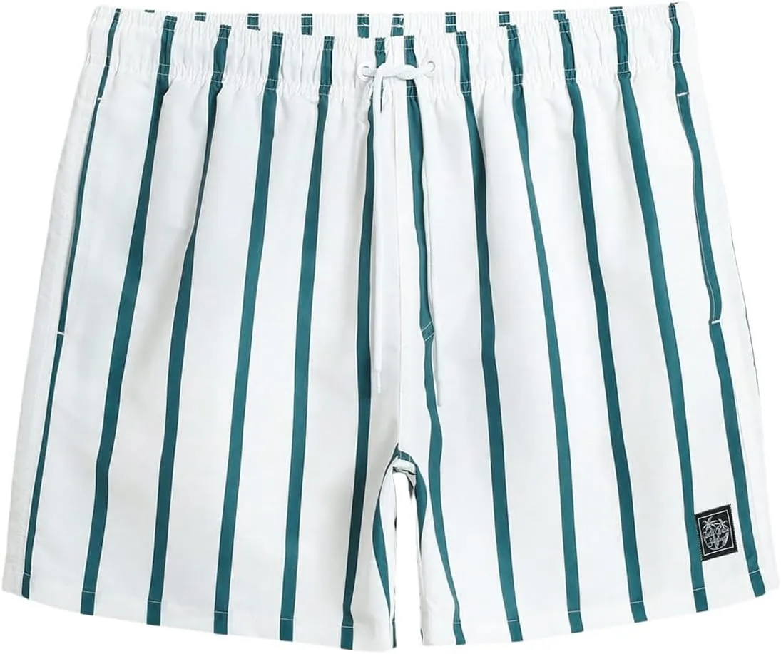 COZYEASE Men's Swim Trunks Quick Dry Elastic Drawstring Print Beach Shorts