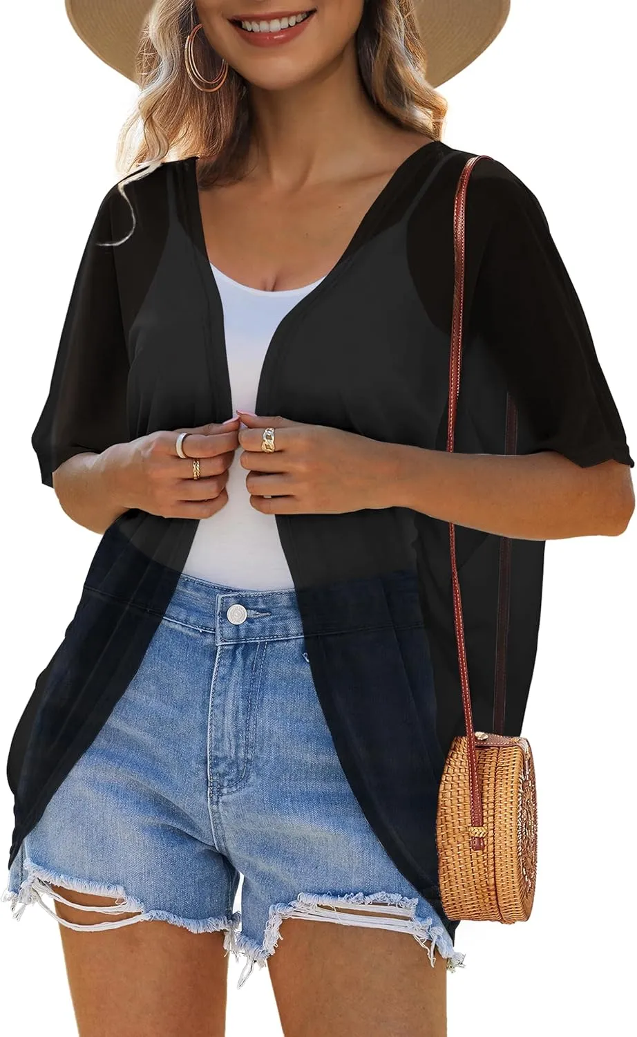 CPOKRTWSO Women's Cardigan Summer Lightweight Casual Short Sleeve Sheer Cardigans for Women Open Front Cover Ups(S-XL)