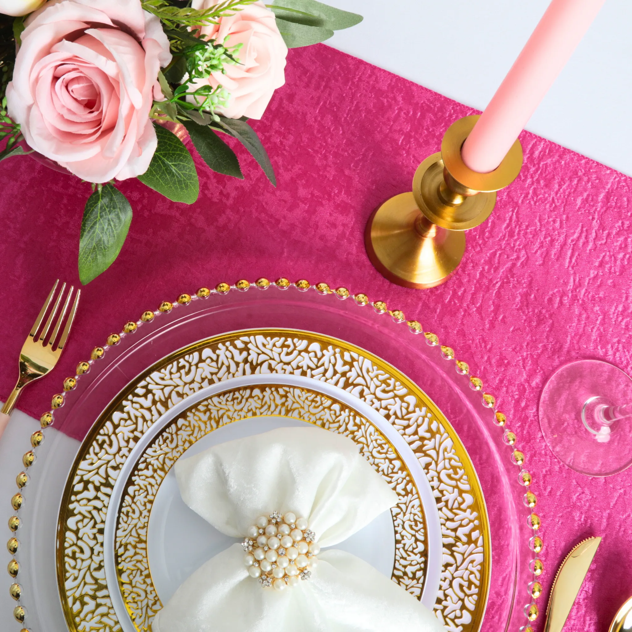 Crinkle Shimmer Table Runner - Fuchsia