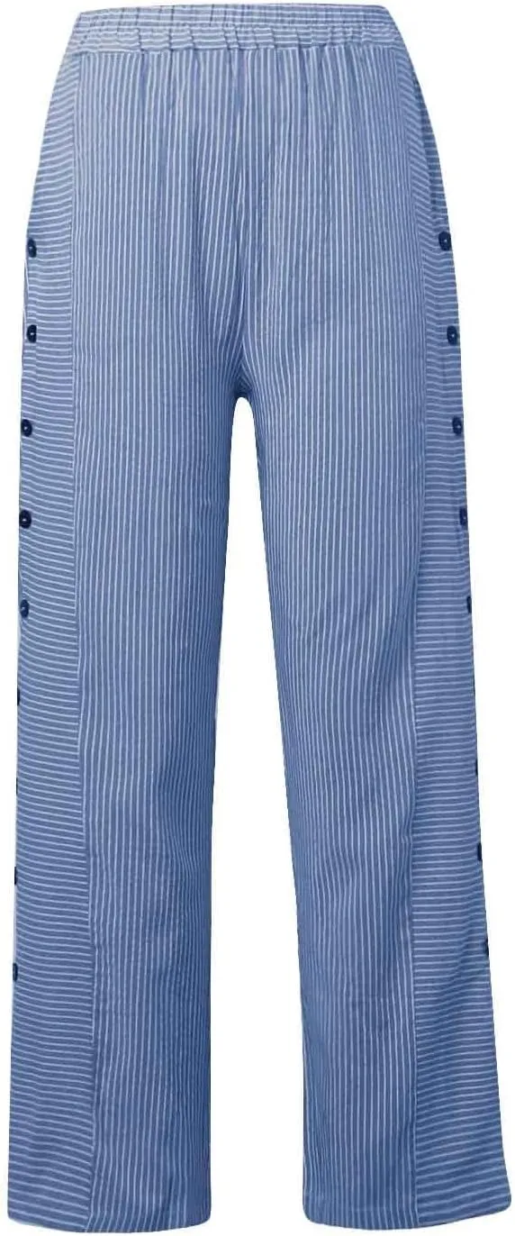 Cropped Pants For Women Elastic Waist Cotton Linen Summer Palazzo Pant Flowy Wide Leg Boho Long Trouser with Pocket