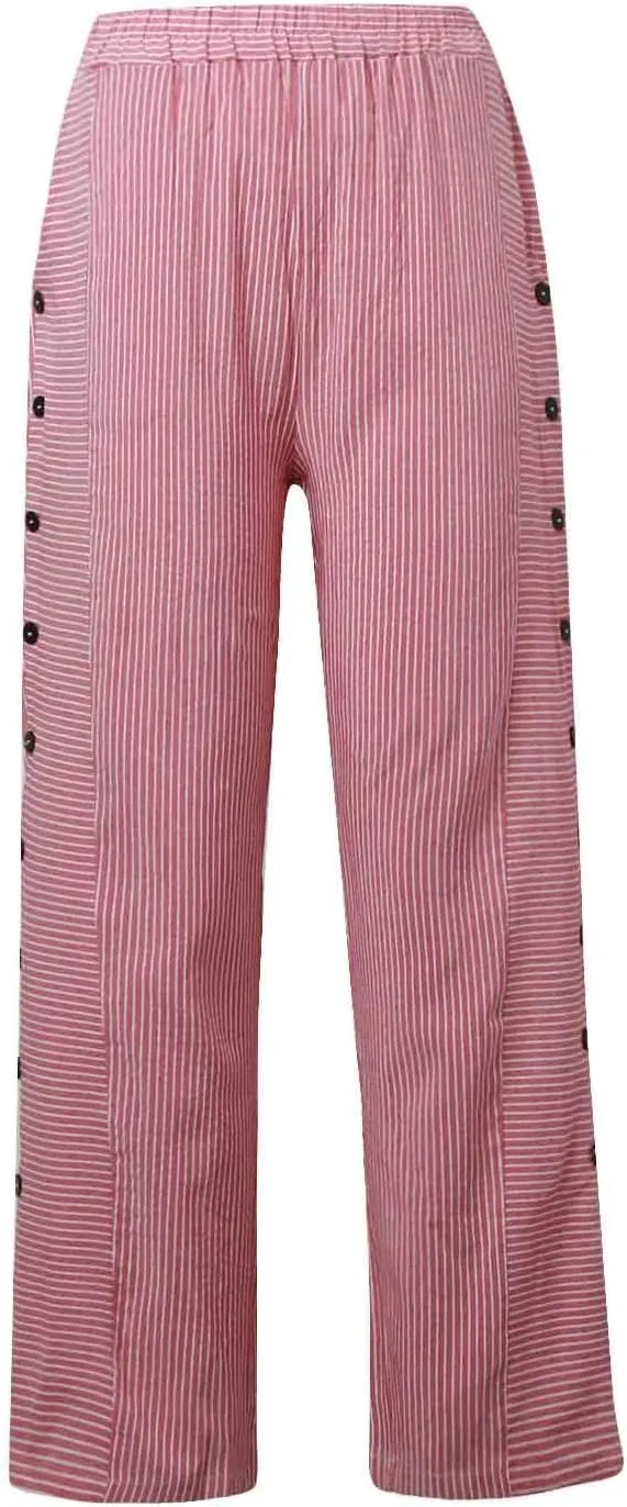 Cropped Pants For Women Elastic Waist Cotton Linen Summer Palazzo Pant Flowy Wide Leg Boho Long Trouser with Pocket