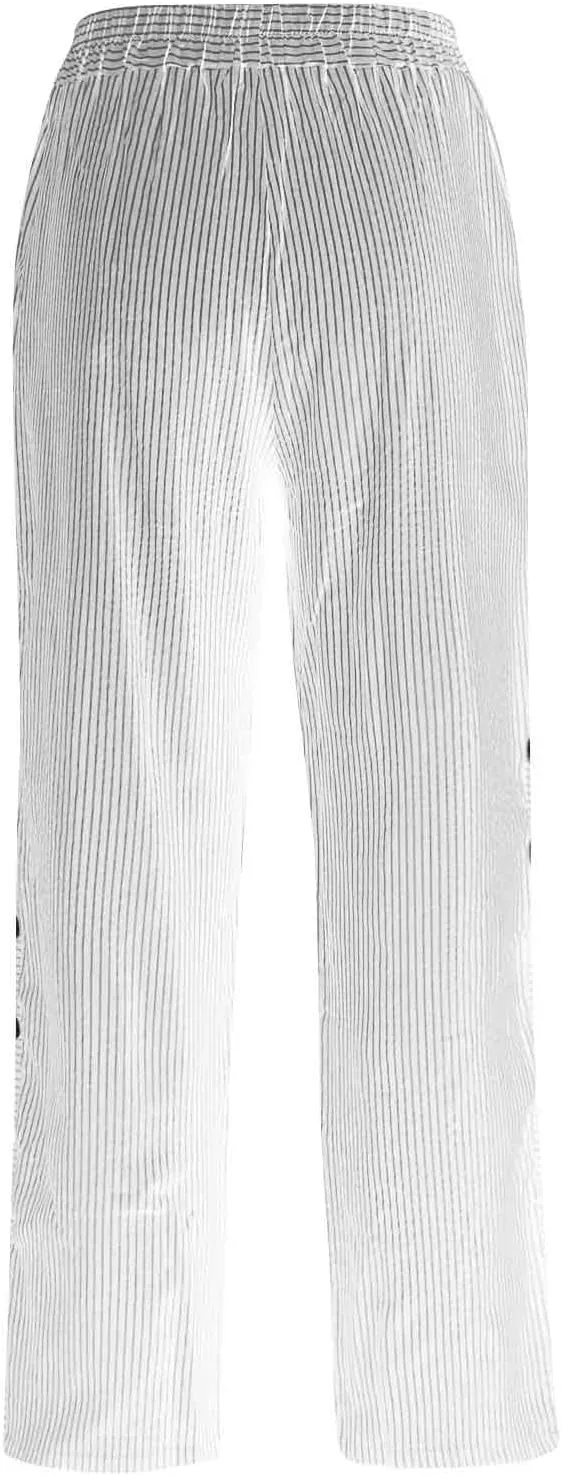 Cropped Pants For Women Elastic Waist Cotton Linen Summer Palazzo Pant Flowy Wide Leg Boho Long Trouser with Pocket