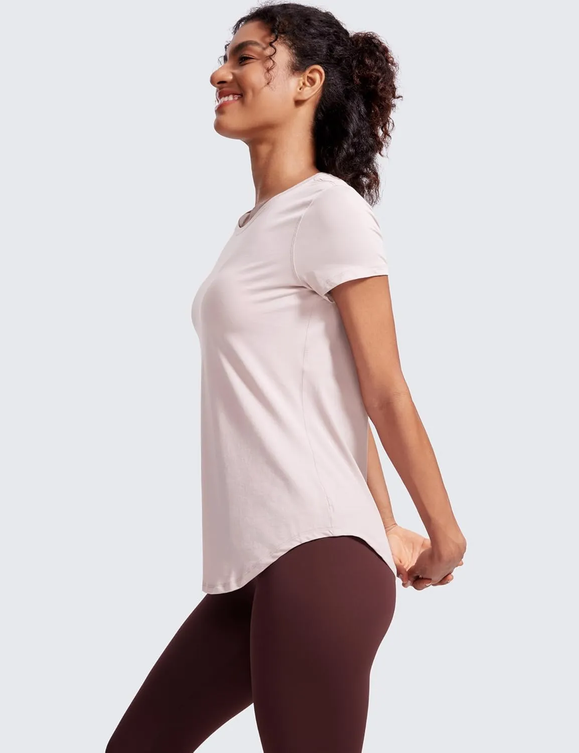CRZ YOGA Pima Cotton Womens Short Sleeve Shirt Loose Yoga T-Shirt Casual Tops
