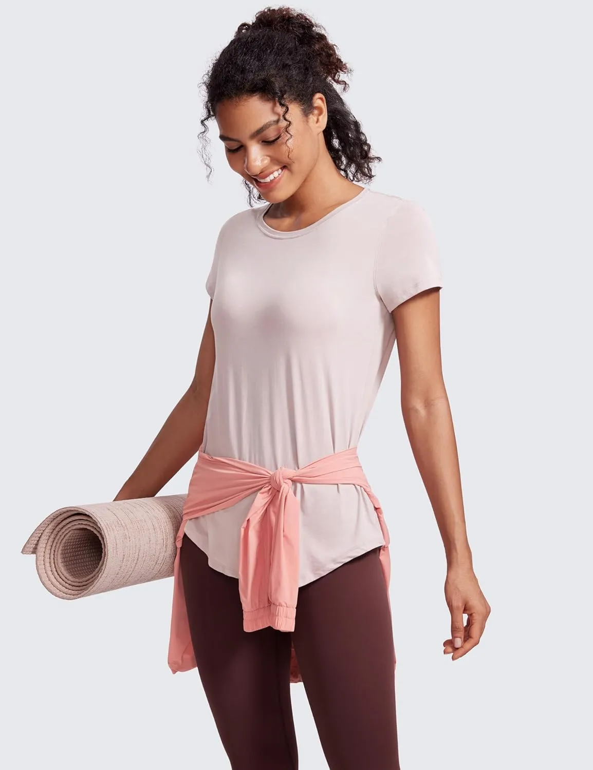 CRZ YOGA Pima Cotton Womens Short Sleeve Shirt Loose Yoga T-Shirt Casual Tops