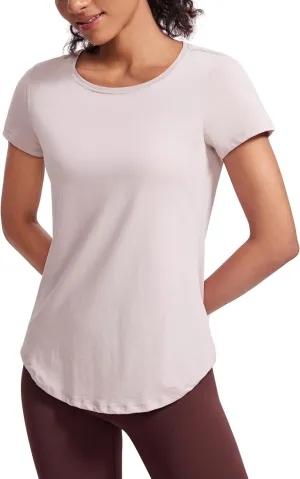 CRZ YOGA Pima Cotton Womens Short Sleeve Shirt Loose Yoga T-Shirt Casual Tops