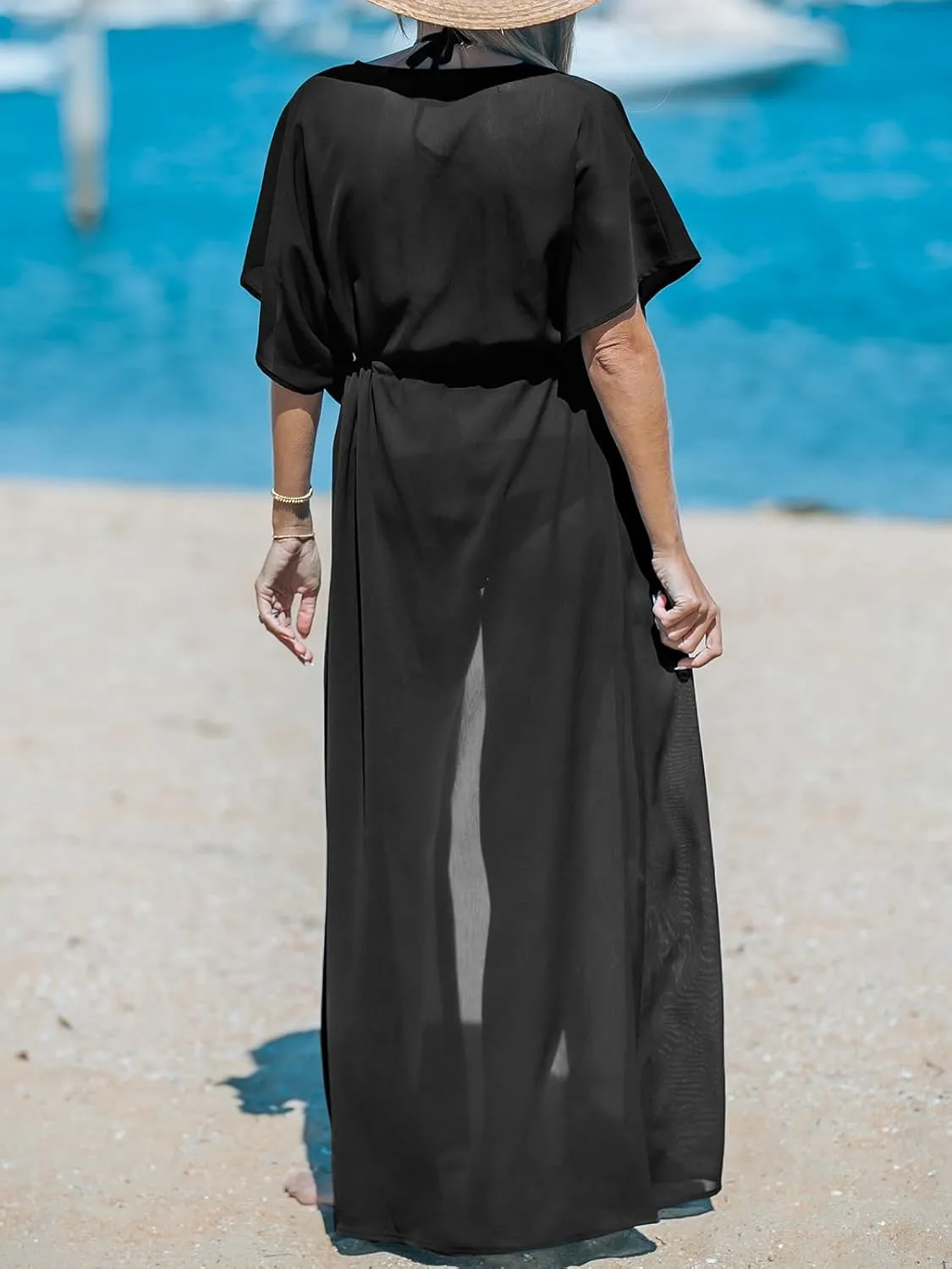 CUPSHE Kimono Swimsuit Coverup for Women Open Front Striped Maxi Cardigan Beach Cover Up