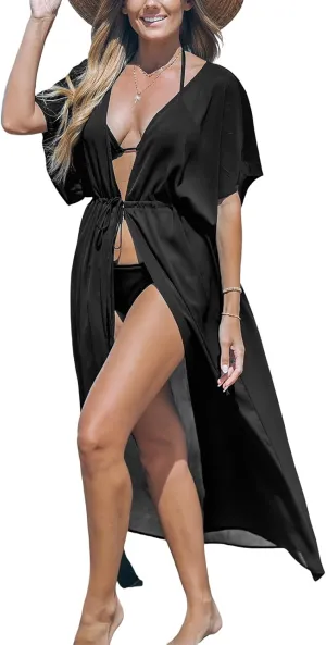 CUPSHE Kimono Swimsuit Coverup for Women Open Front Striped Maxi Cardigan Beach Cover Up