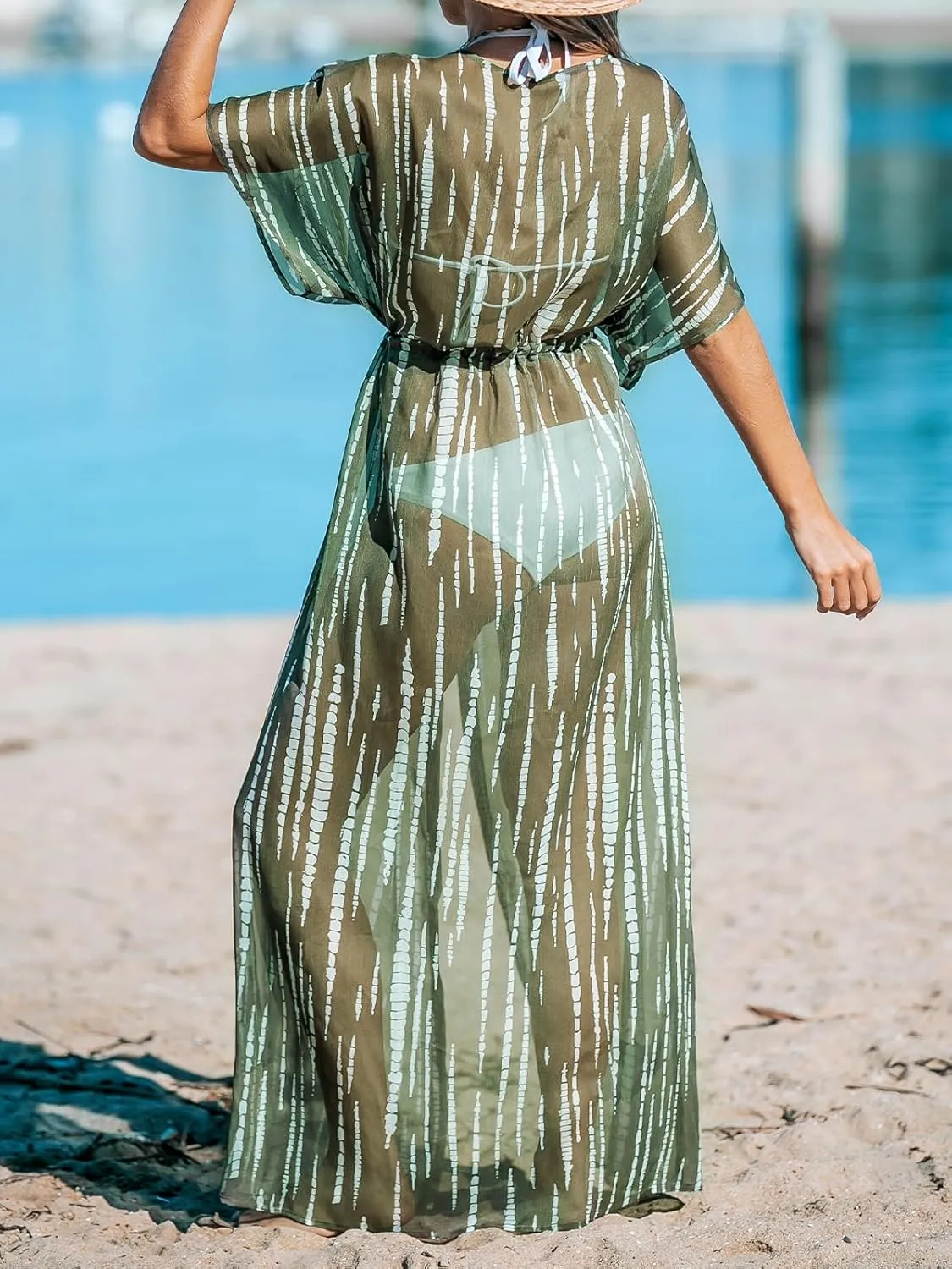 CUPSHE Kimono Swimsuit Coverup for Women Open Front Striped Maxi Cardigan Beach Cover Up
