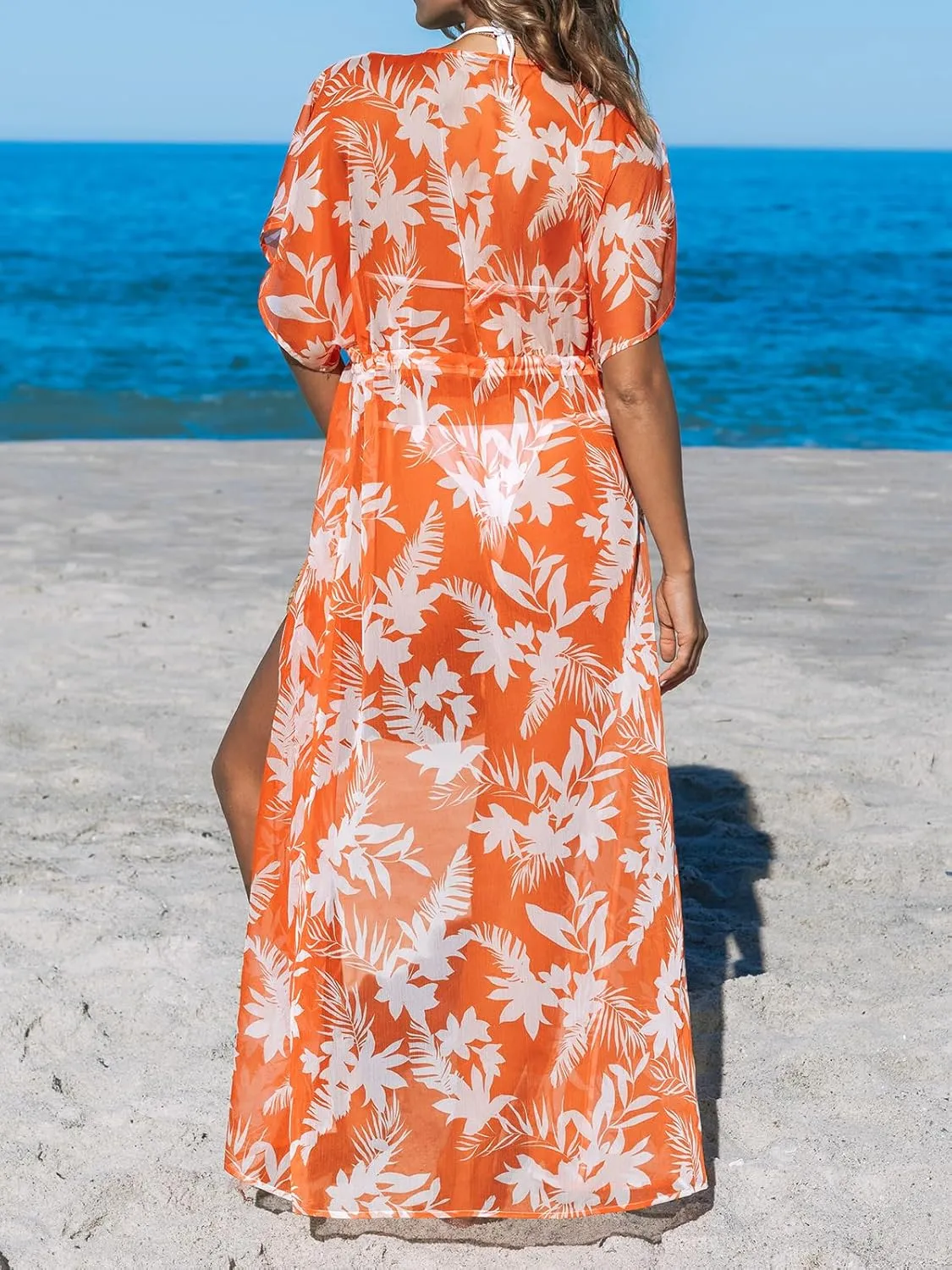 CUPSHE Kimono Swimsuit Coverup for Women Open Front Striped Maxi Cardigan Beach Cover Up